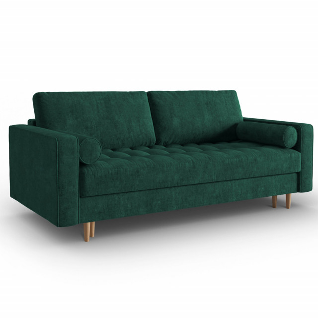 Canapea extensibila verde/maro din textil si lemn de pin pentru 3 persoane Gobi Besolux