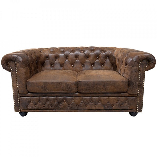 Canapea maro din textil 150 cm Antique Chesterfield The Home Collection