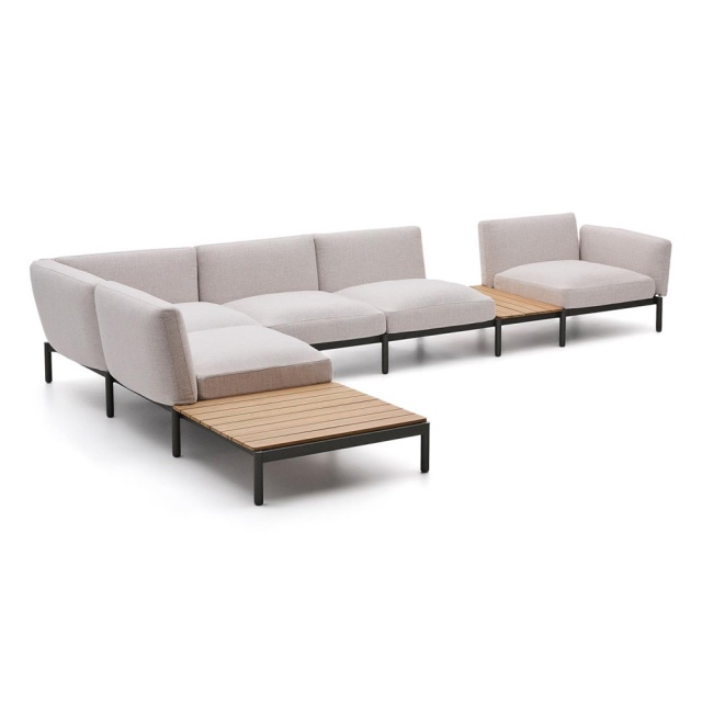 Canapea modulara cu colt exterior bej din textil pentru 5 persoane Sorells Kave Home