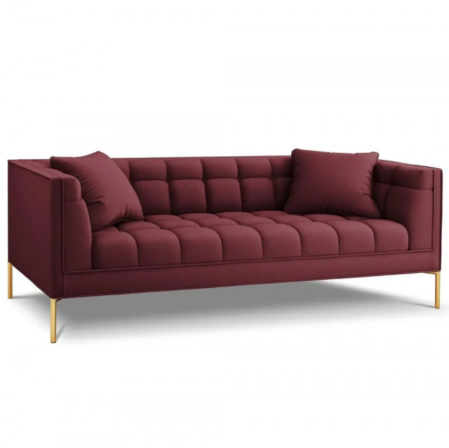 Canapea rosu inchis/aurie din textil si lemn de pin pentru 3 persoane Karoo Besolux
