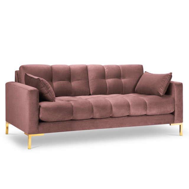 Canapea roz/aurie din catifea si lemn de pin pentru 3 persoane Mamaia Besolux