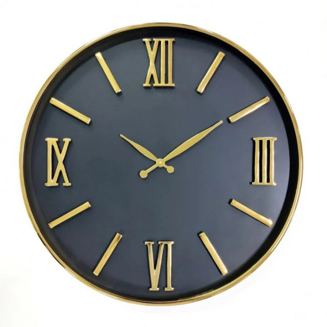 Ceas de perete rotund negru/auriu din inox 60 cm Dune Richmond Interiors