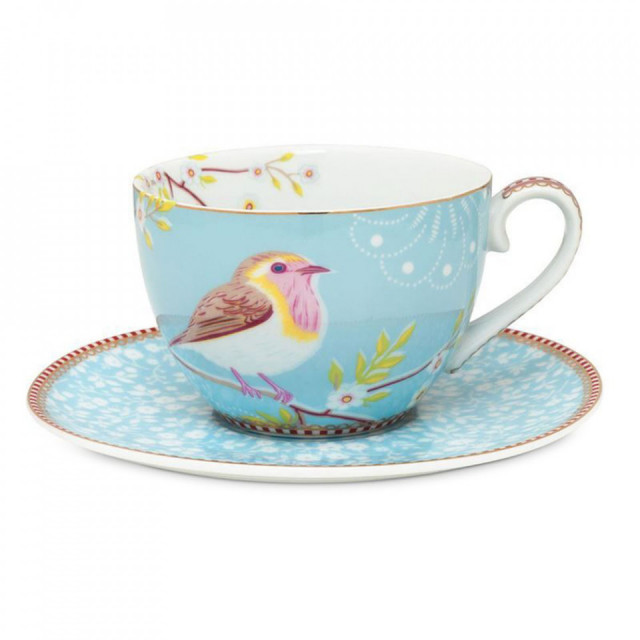 Ceasca cu farfurioara multicolora din portelan 280 ml Early Bird Blue Pip Studio
