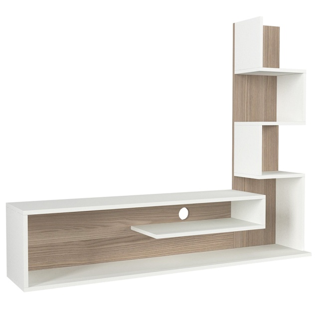 Comoda TV alba/maro din lemn 150 cm Metehan The Home Collection