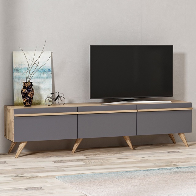 Comoda TV gri antracit din lemn 180 cm Amsterdam The Home Collection