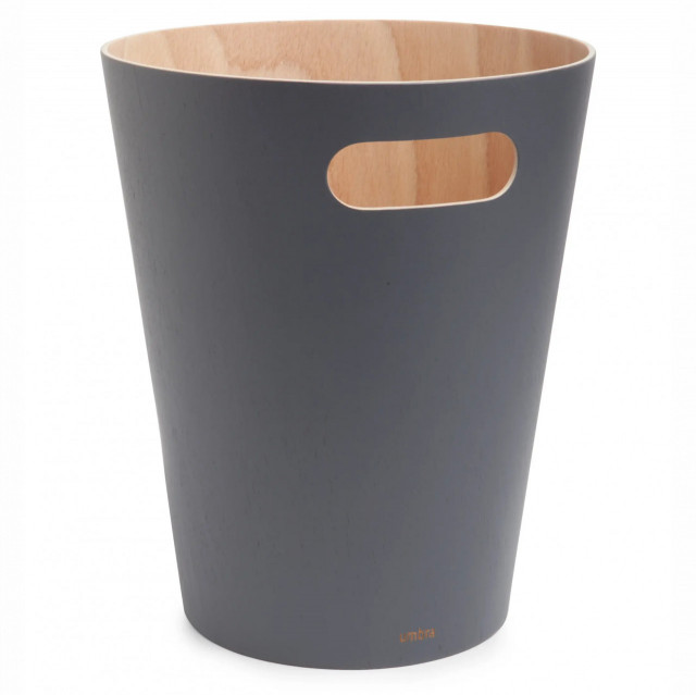 Cos de gunoi gri inchis/maro din lemn 7,5 L Woodrow Umbra
