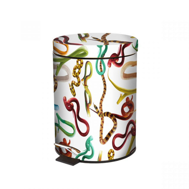 Cos de gunoi multicolor din metal 5 L Snakes White Seletti