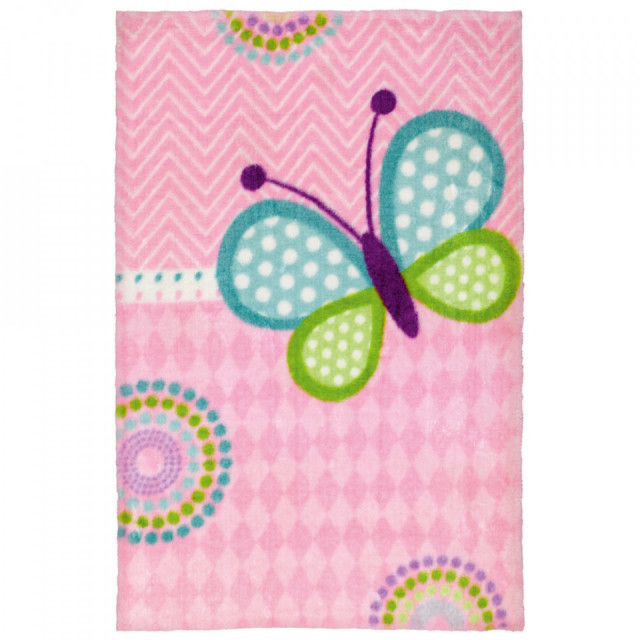 Covor roz din poliester 120x170 cm My Lollipop Butterfly Obsession
