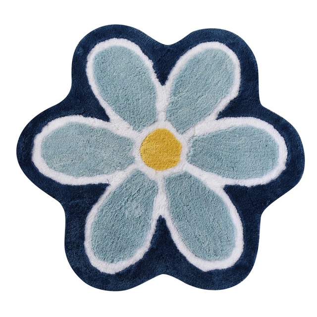 Covoras de baie albastru/multicolor din fibre sintetice 90 cm Flower The Home Collection