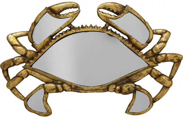 Decoratiune de perete aurie/argintie din polirasina si sticla 27x43 cm Crab Kare