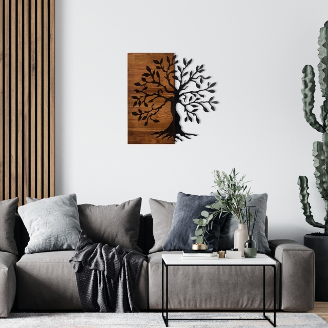 Decoratiune de perete maro/neagra din lemn 58x58 cm Fav The Home Collection