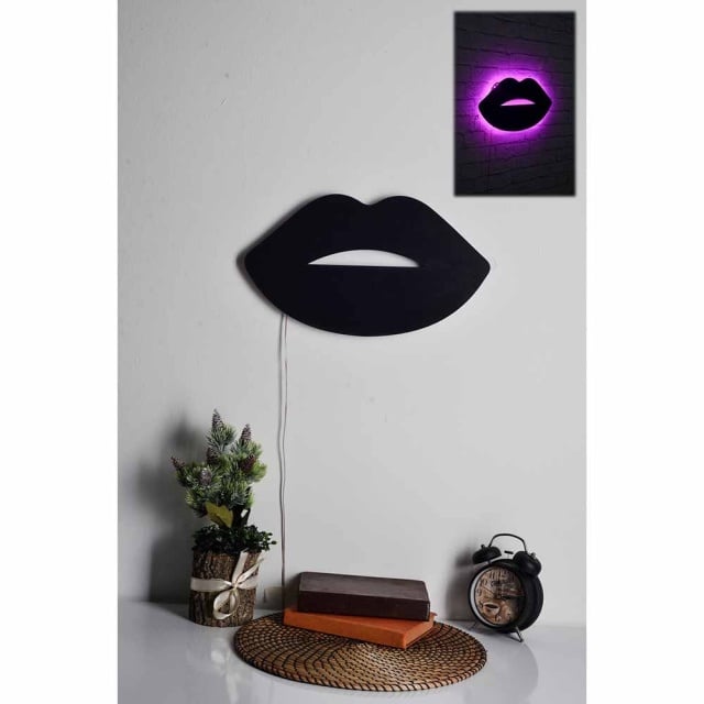 Decoratiune luminoasa roz din lemn Lips The Home Collection