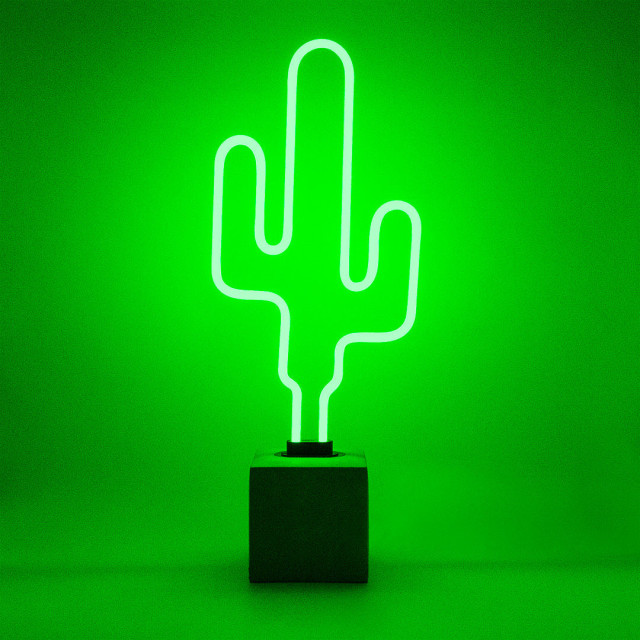Decoratiune luminoasa verde din neon si beton Cactus Locomocean