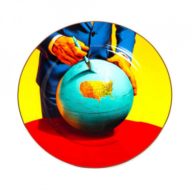 Farfurie intinsa multicolora din portelan 27 cm Globe Toiletpaper Seletti