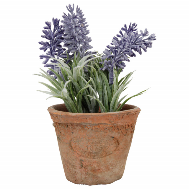 Floare artificiala cu ghiveci mov/portocalie din teracota si polistiren 15 cm Lavender S Esschert Design