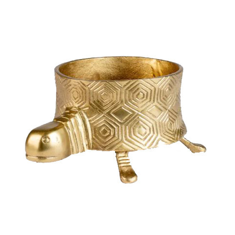 Ghiveci decorativ auriu din aluminiu 15 cm Off duty turtle Bold Monkey