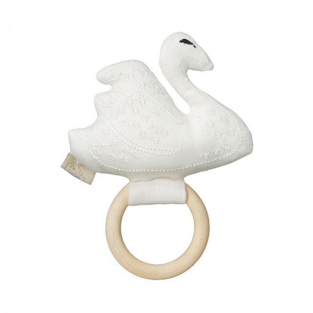 Jucarie zornaitoare din bumbac Swan Off-White Cam Cam