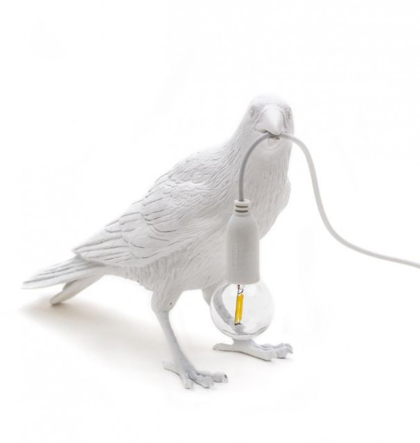 Lampa alba din rasina pentru exterior 18,5 cm Bird Waiting Seletti