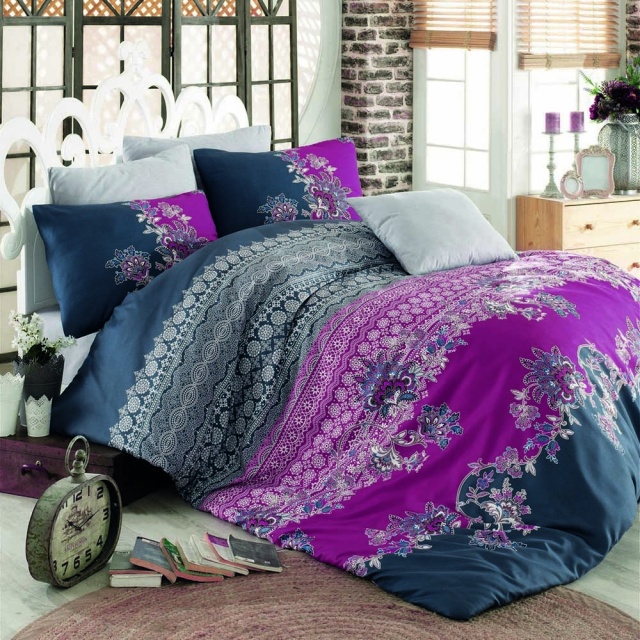 Lenjerie pat fucsia din bumbac Azra Double The Home Collection