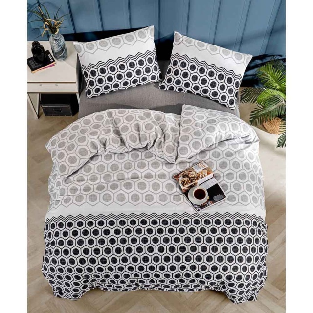 Lenjerie pat gri/neagra din bumbac Geometric The Home Collection