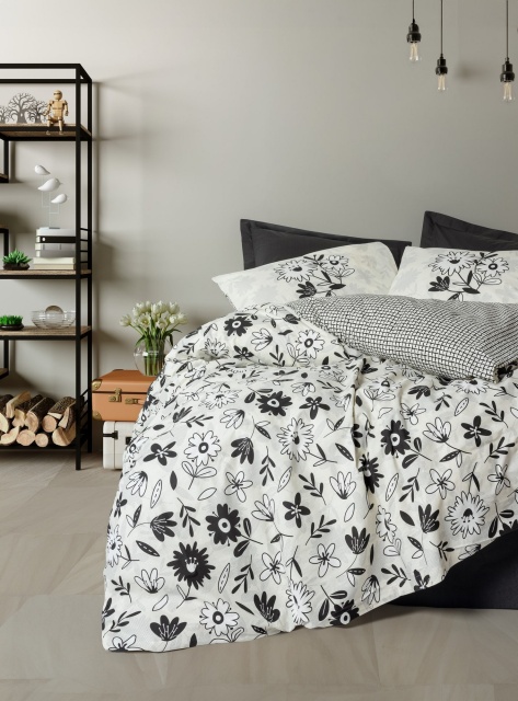 Lenjerie pat neagra din bumbac Meresa Double The Home Collection