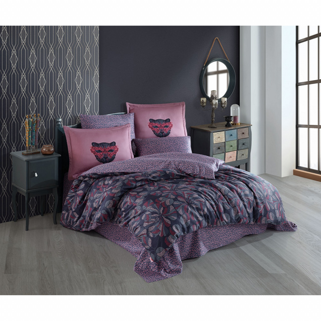 Lenjerie pat roz/multicolora din bumbac Caprice Double The Home Collection