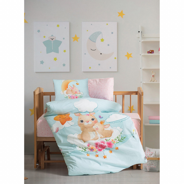Lenjerie pat verde menta/multicolora din bumbac Sleeper The Home Collection