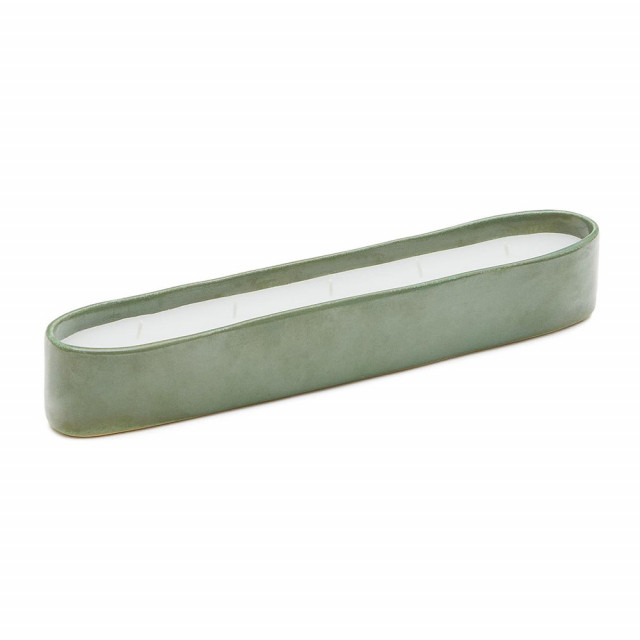 Lumanare cu suport verde din ceramica 6 cm Sapira Long Kave Home