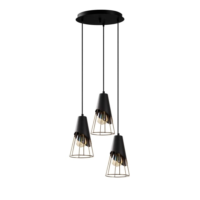 Lustra neagra/aurie din metal cu 3 becuri Sivani Tel The Home Collection