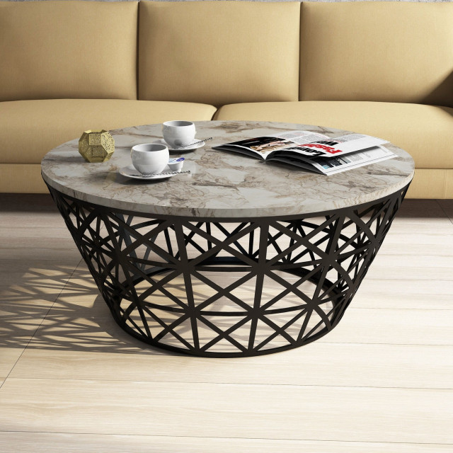 Masa de cafea alba din metal 90 cm Stil The Home Collection