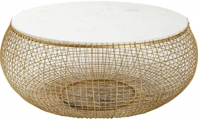 Masa de cafea aurie/alba din marmura 102 cm Gold Marble Kare