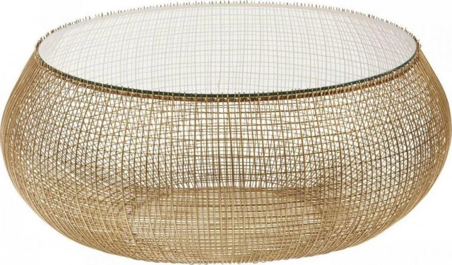 Masa de cafea aurie/trasnparenta din metal 105 cm Gold Basket Kare