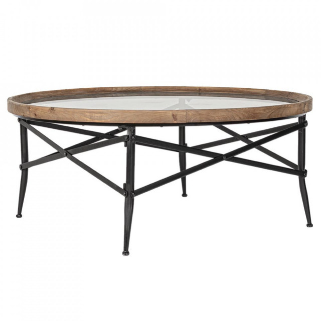 Masa de cafea maro/neagra din sticla si otel 100 cm Evans Bizzotto