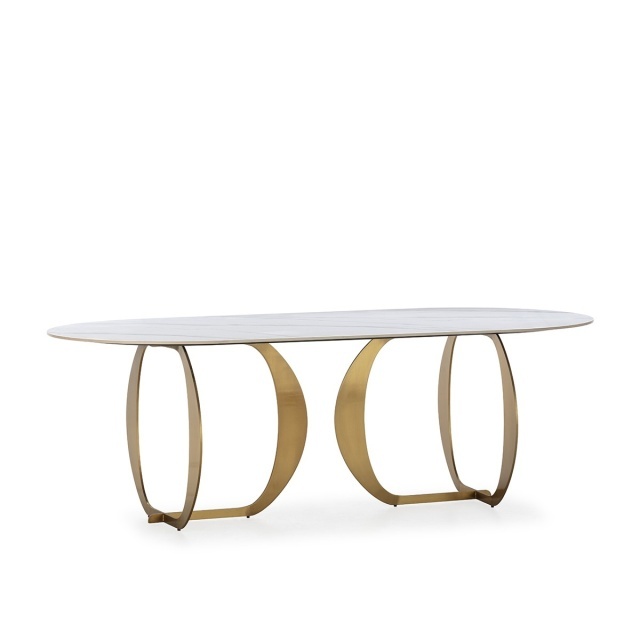 Masa dining alba/aurie din ceramica 110x220 cm Lorel Thai Natura