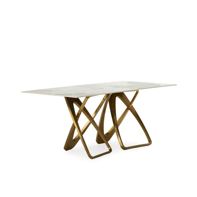 Masa dining alba/aurie din ceramica 90x180 cm Elain Thai Natura