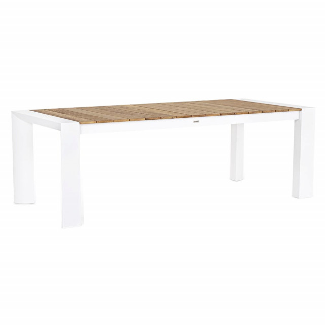 Masa dining exterior extensibila alba/maro din lemn de tec si aluminiu 100x228(294) cm Cameron Bizzotto