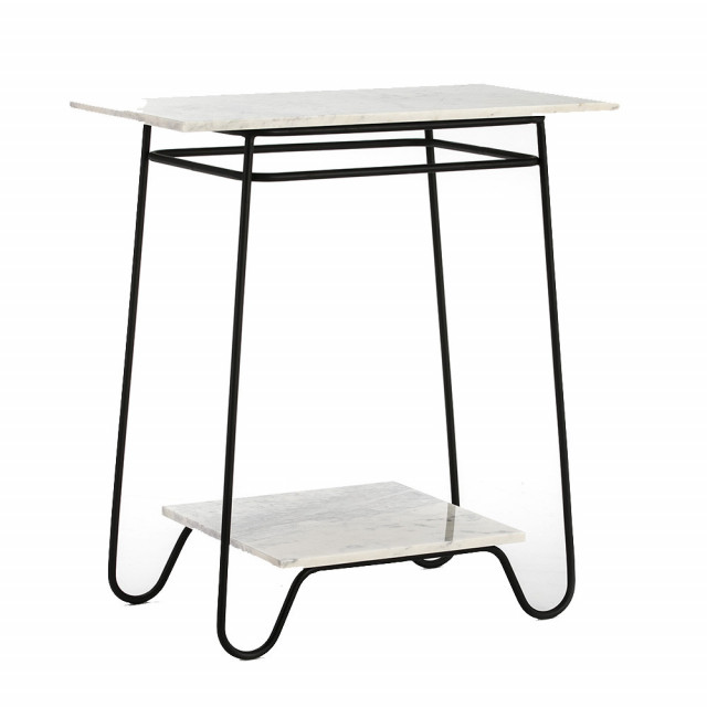 Masa laterala alba/neagra din marmura si metal 41x71 cm Tohok Thai Natura