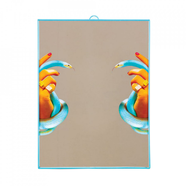 Oglinda multicolora din sticla 30x40 cm Hands With Snakes Seletti