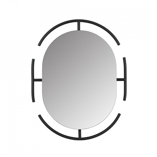 Oglinda ovala neagra din metal si lemn 56x70 cm Emma Zuiver