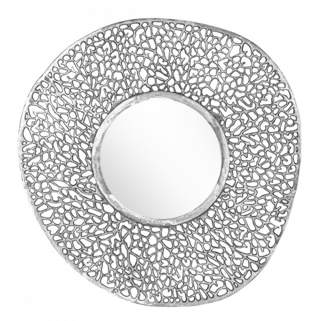Oglinda rotunda gri argintiu din metal 76 cm Leaf The Home Collection