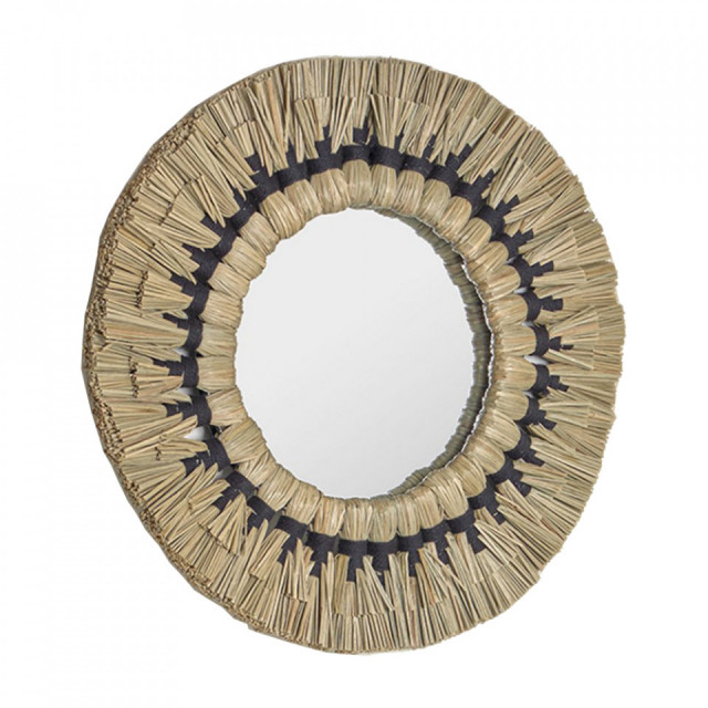 Oglinda rotunda maro din fibre naturale si metal 40 cm Akila Kave Home