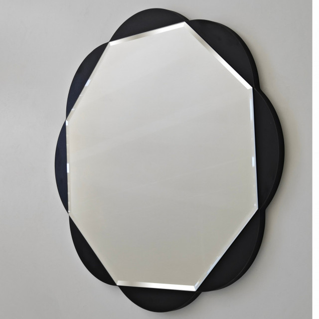 Oglinda rotunda neagra din lemn 65 cm Fires The Home Collection