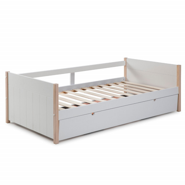Pat alb/maro din lemn 90x190 cm Kiara The Home Collection