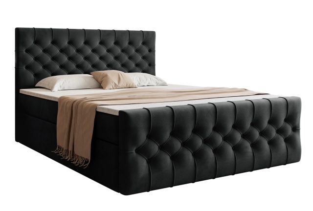 Pat negru din catifea 202x220 cm Kosta Boxspring FURPOL