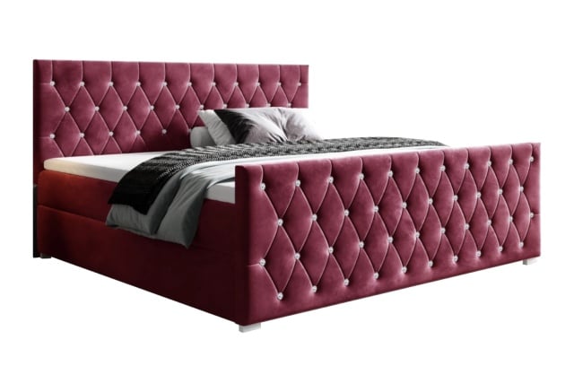 Pat rosu din catifea 180x200 cm Camilie Cristal III Boxspring FURPOL