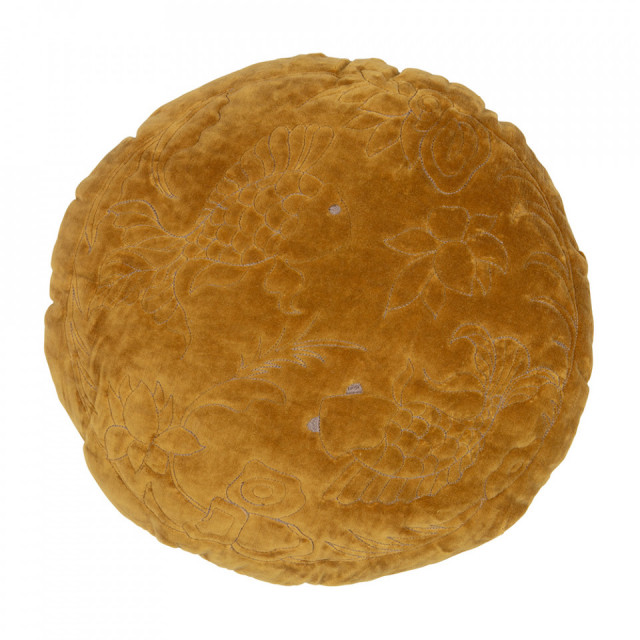 Perna decorativa rotunda galben mustar din catifea 45 cm Graceful BePureHome