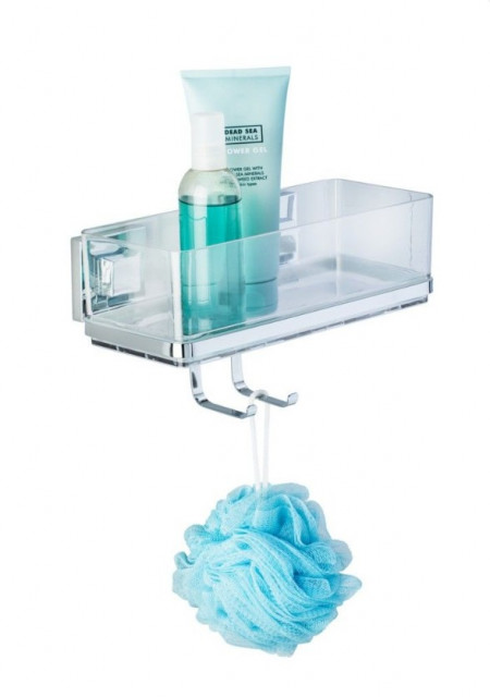 Raft pentru baie argintiu/transparent din plastic 26 cm Vacuum-Loc Quadro Hook Wenko