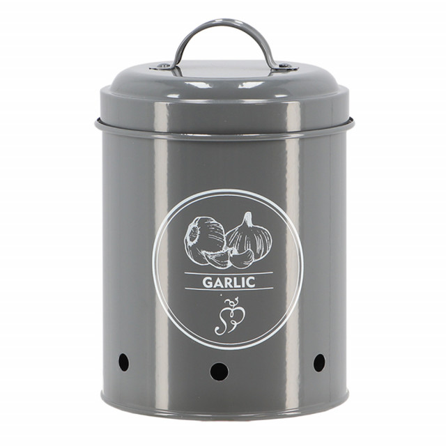 Recipient cu capac gri carbune din metal 12x18 cm Garlic Esschert Design