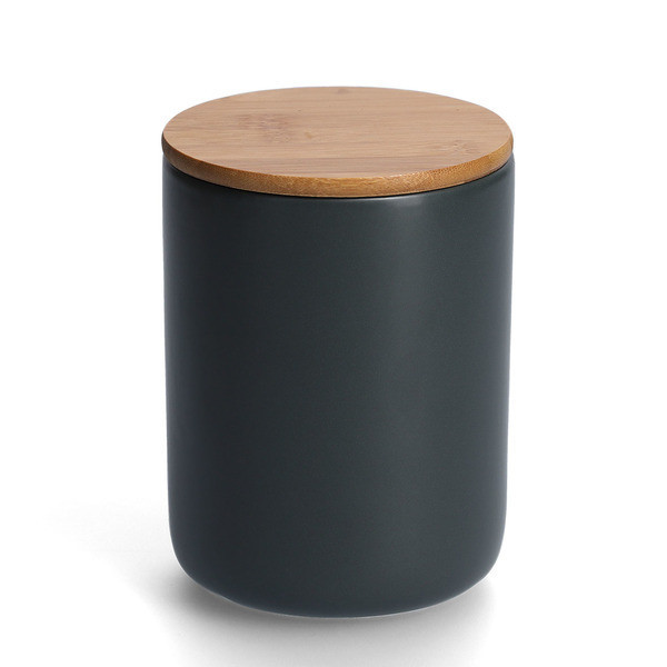 Recipient cu capac gri/maro din ceramica si lemn 1,15 L Anthracite Maxi Jar Zeller