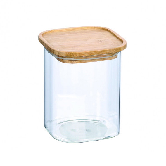 Recipient cu capac maro/transparent din sticla si bambus 900 ml Requa Zeller